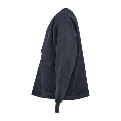 Woodbird - Cardigan kimono blu in pile e lana con fibbia e logo ricamato sul 2