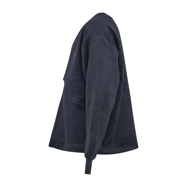 Woodbird - Cardigan kimono blu in pile e lana con fibbia e logo ricamato sul
