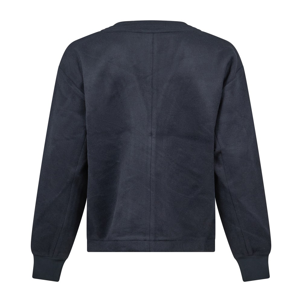 Woodbird - Cardigan kimono blu in pile e lana con fibbia e logo ricamato sul