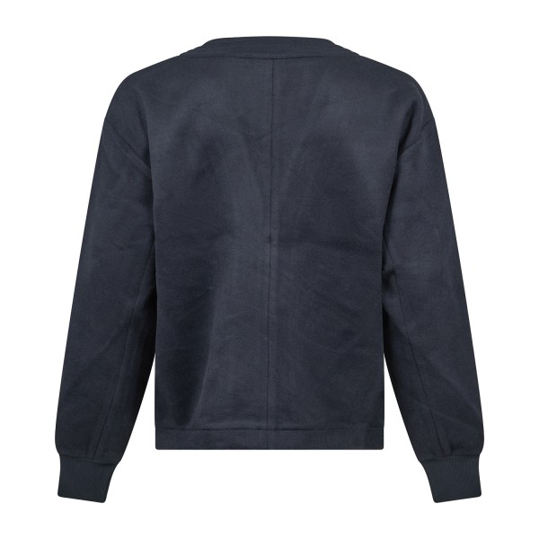Woodbird - Cardigan kimono blu in pile e lana con fibbia e logo ricamato sul