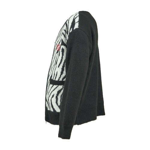 Woodbird - Cardigan nero con zip in misto lana fantasia animalier relaxed fit 2