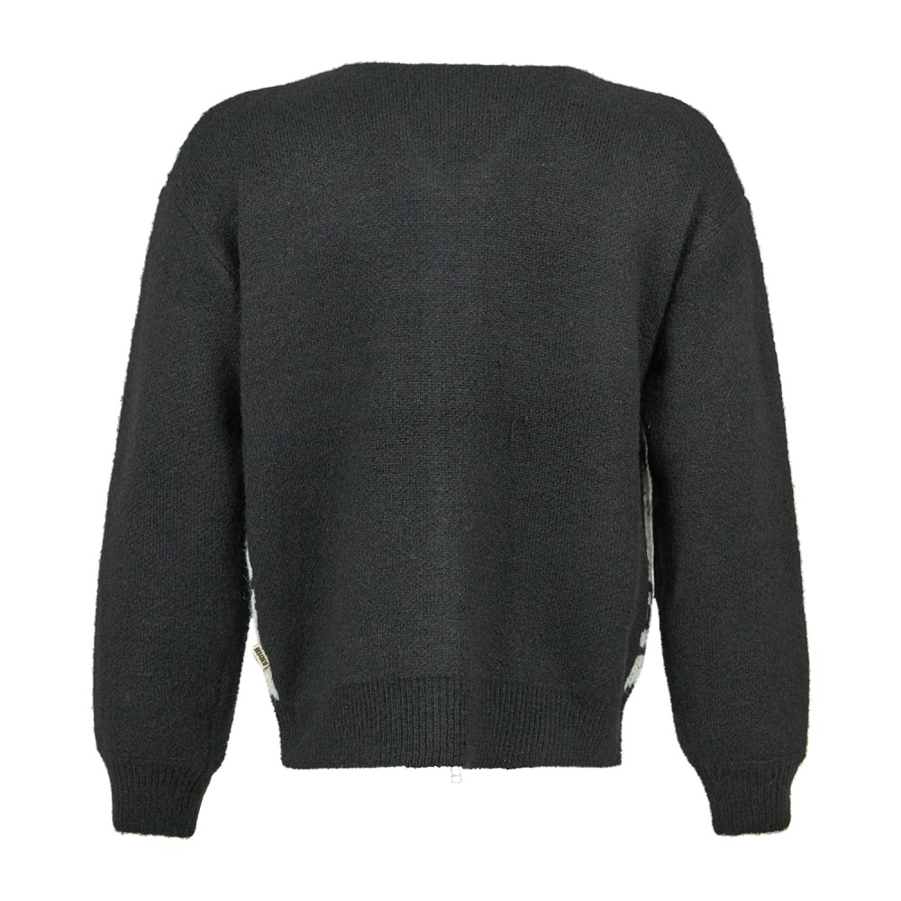 Woodbird - Cardigan nero con zip in misto lana fantasia animalier relaxed fit