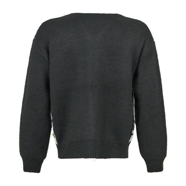 Woodbird - Cardigan nero con zip in misto lana fantasia animalier relaxed fit
