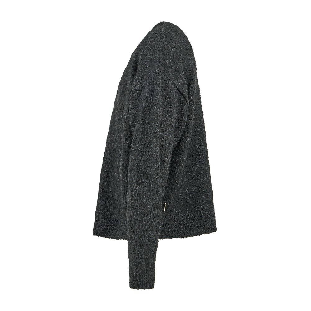 Woodbird - Cardigan nero in mistolana con lavorazione bouclé relaxed fit per