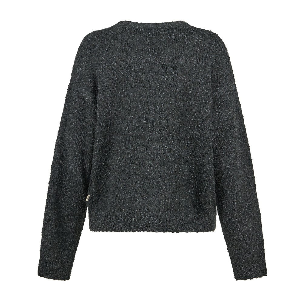 Woodbird - Cardigan nero in mistolana con lavorazione bouclé relaxed fit per