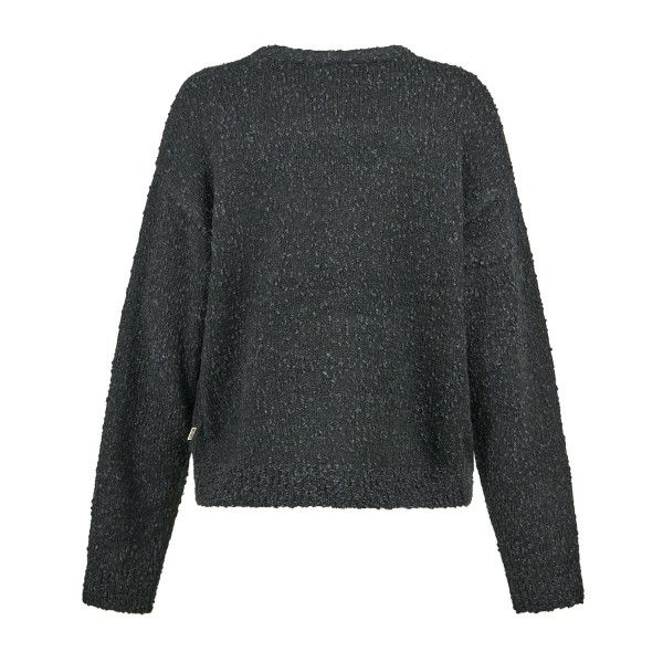 Woodbird - Cardigan nero in mistolana con lavorazione bouclé relaxed fit per