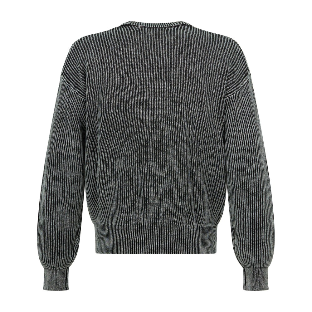 Woodbird - Maglione girocollo nero in cotone con lavorazione washed in maglia