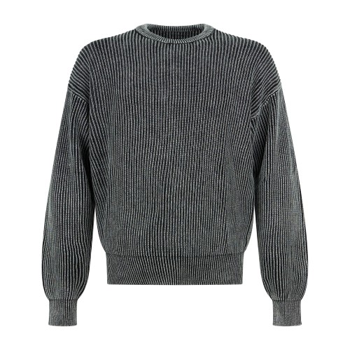 Woodbird - Maglione girocollo nero in cotone con lavorazione washed in maglia
