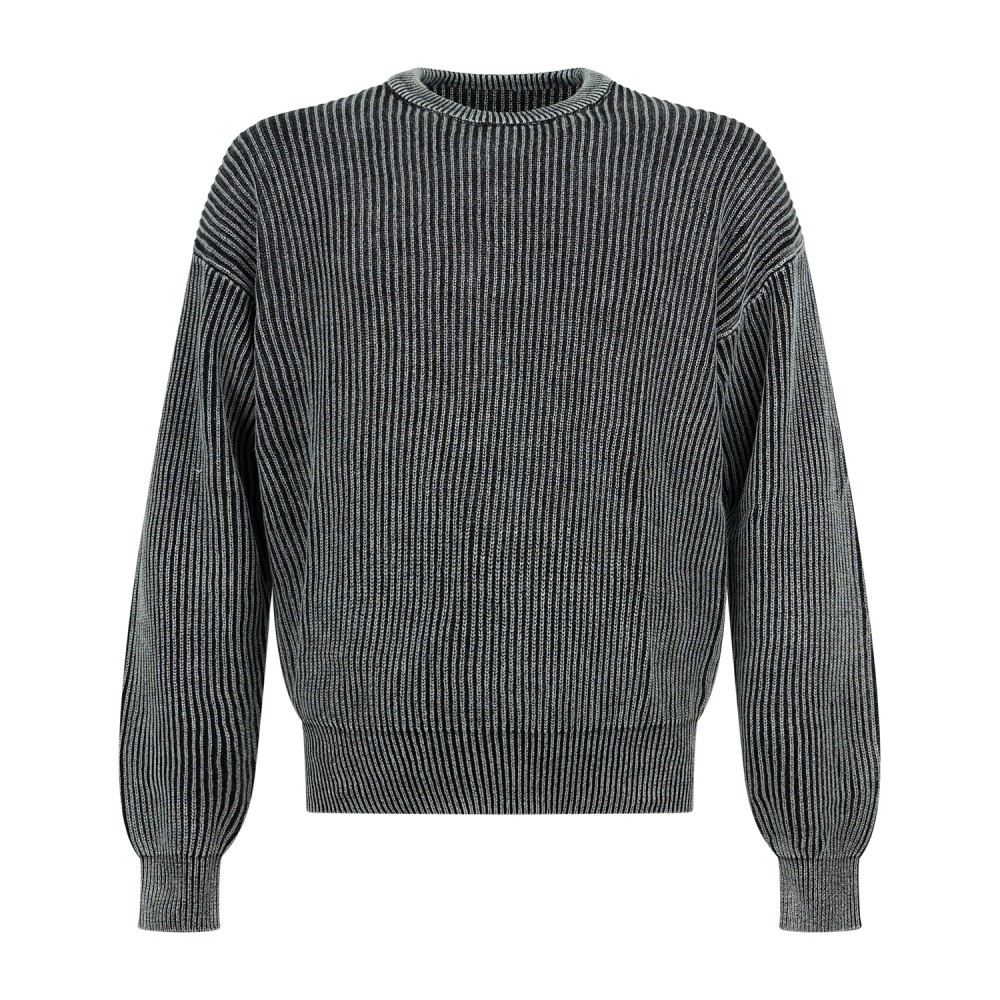 Woodbird - Maglione girocollo nero in cotone con lavorazione washed in maglia