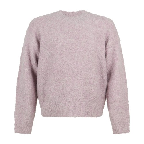 Woodbird - Maglione girocollo rosa in mistolana con lavorazione bouclé relaxed