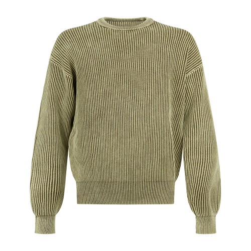Woodbird - Maglione girocollo verde in cotone con lavorazione washed in maglia