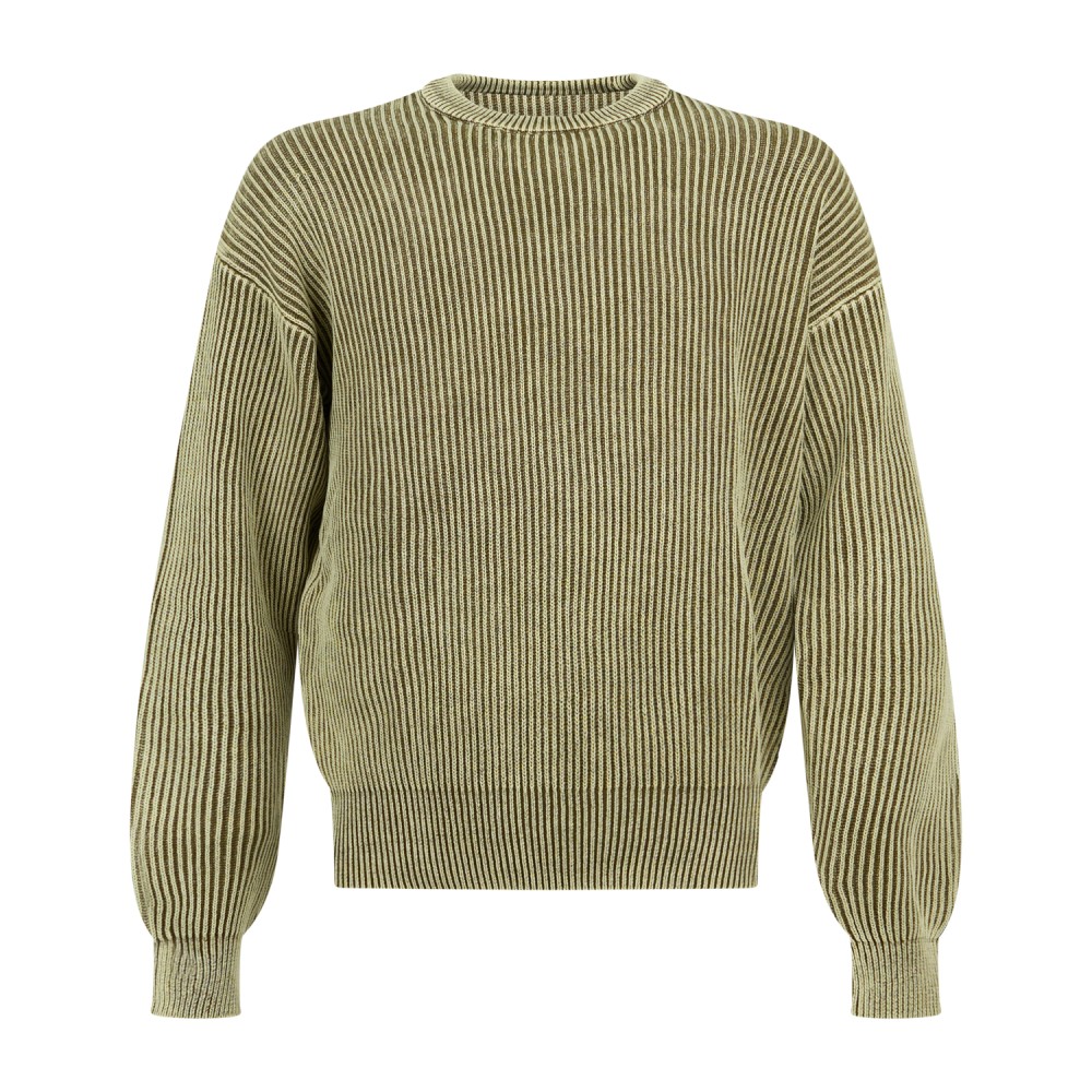 Woodbird - Maglione girocollo verde in cotone con lavorazione washed in maglia