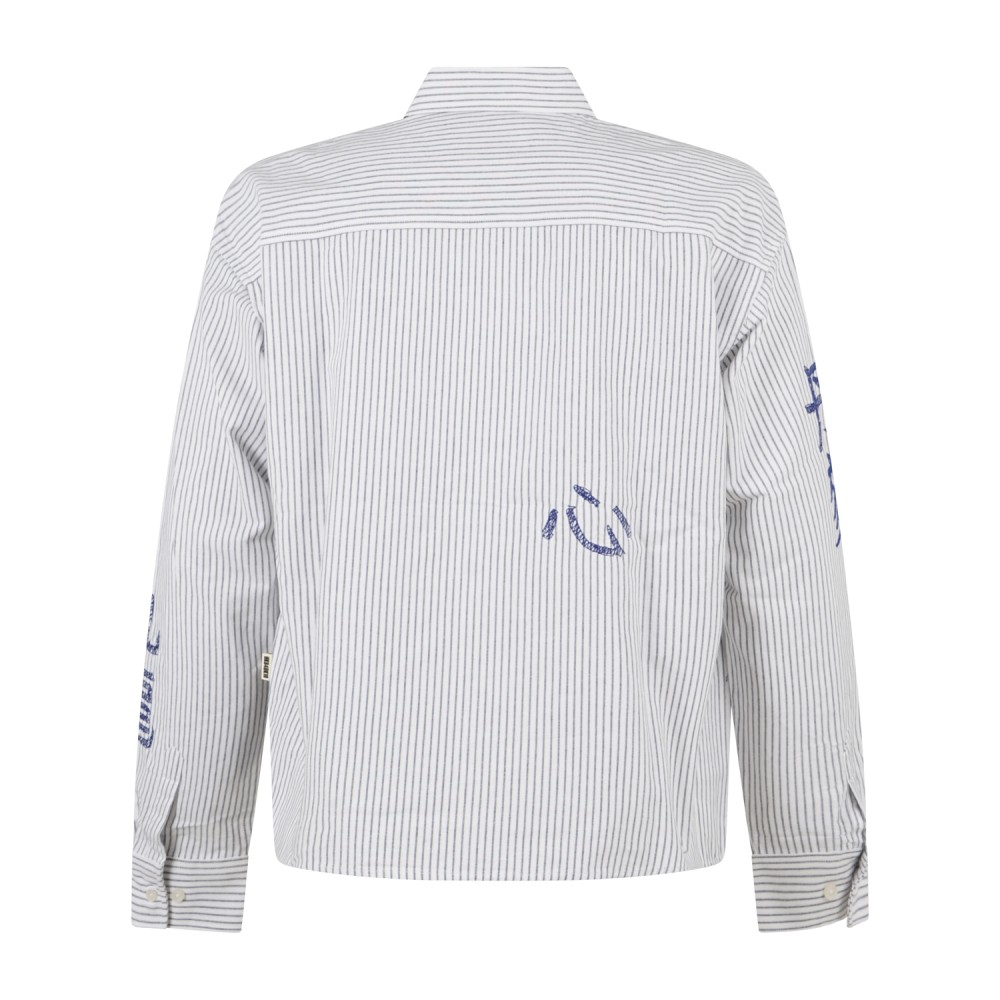 Woodbird - Camicia bianca maniche lunghe a righe con ricami per uomo | 2636-707
