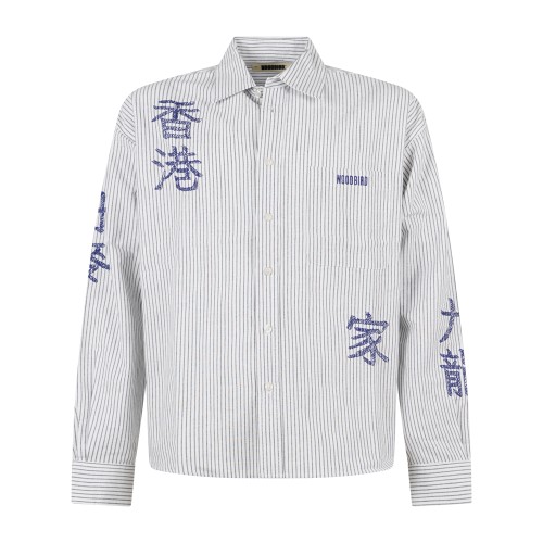 Woodbird - Camicia bianca maniche lunghe a righe con ricami per uomo | 2636-707
