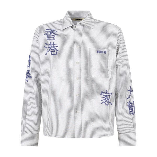 Woodbird - Camicia bianca maniche lunghe a righe con ricami per uomo | 2636-707