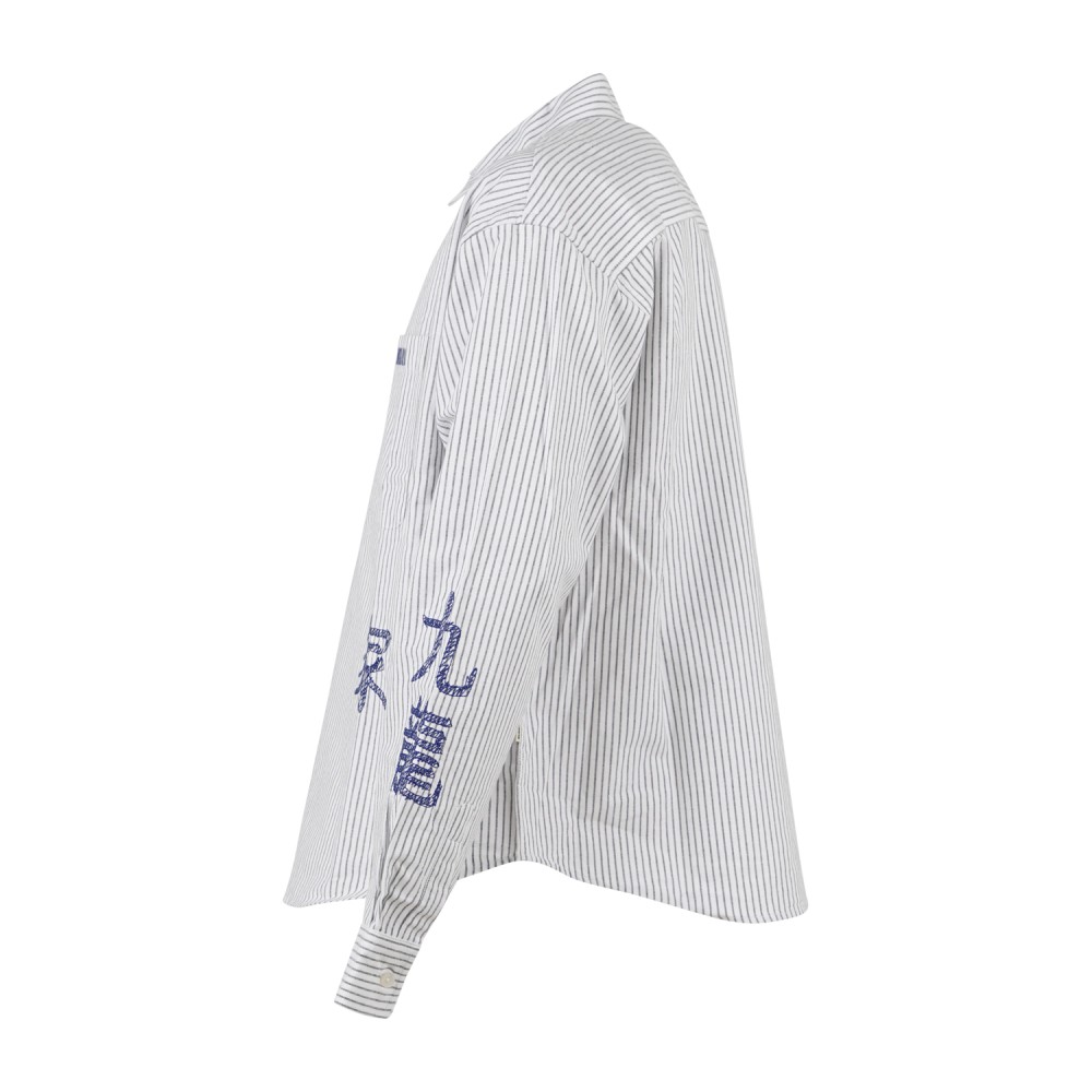 Woodbird - Camicia bianca maniche lunghe a righe con ricami per uomo | 2636-707