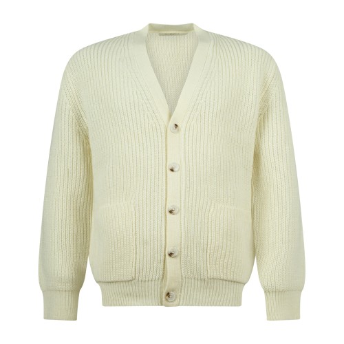 Markup - Cardigan bianco in lana con lavorazione a maglia inglese per uomo |