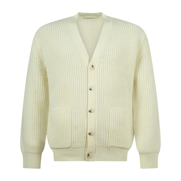 Markup - Cardigan bianco in lana con lavorazione a maglia inglese per uomo |