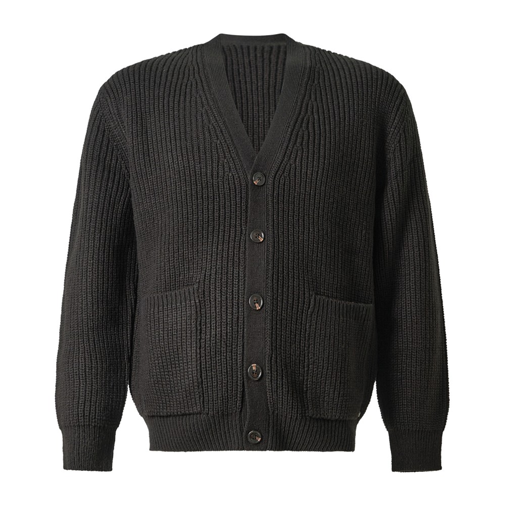 Markup - Cardigan nero in lana con lavorazione a maglia inglese per uomo |