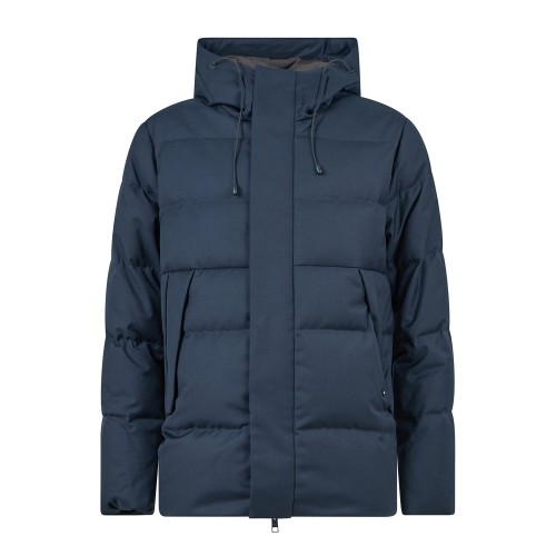 People of Shibuya - Giubbotto piumino Daisen blu in misto lana con cappuccio