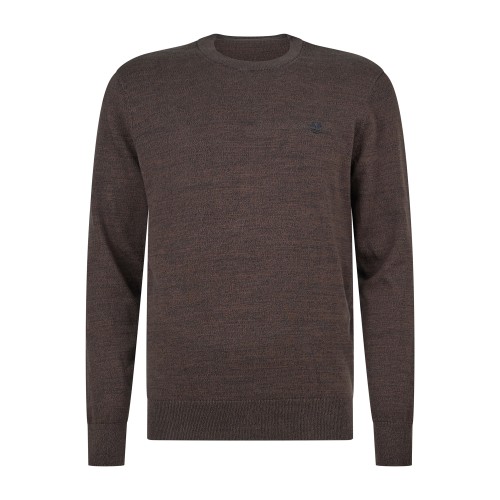 Timberland - Maglioncino girocollo marrone in cotone logo ricamato regular fit