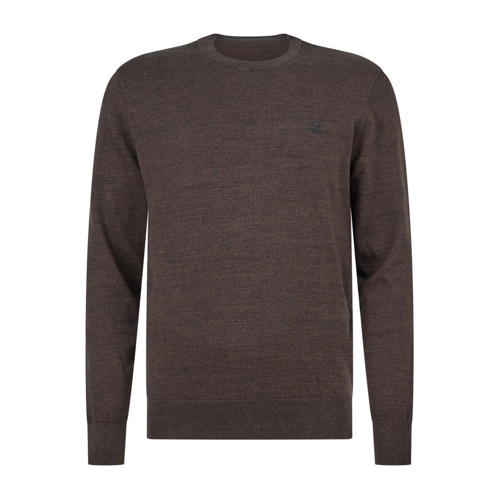 Timberland - Maglioncino girocollo marrone in cotone logo ricamato regular fit