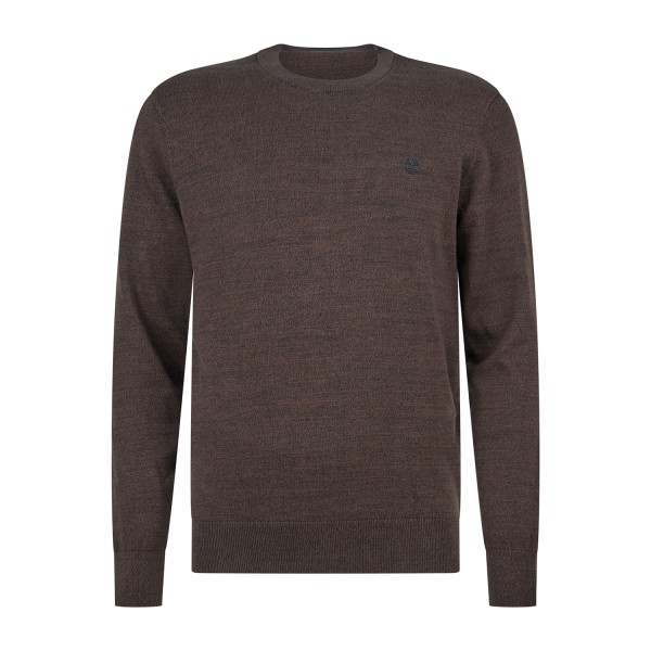 Timberland - Maglioncino girocollo marrone in cotone logo ricamato regular fit
