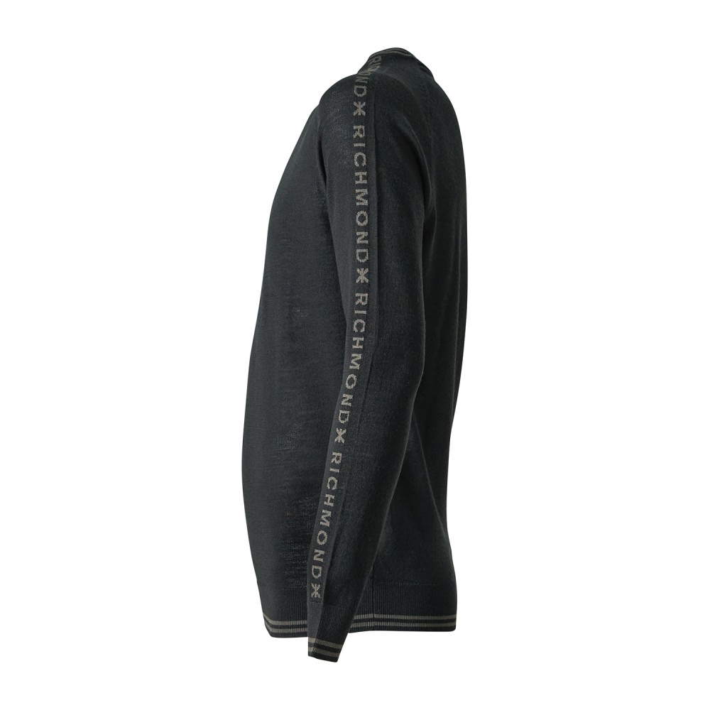 Richmond X - Maglione girocollo Japor nero in lana merino con logo sulle