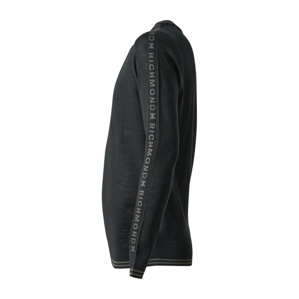 Richmond X - Maglione girocollo Japor nero in lana merino con logo sulle