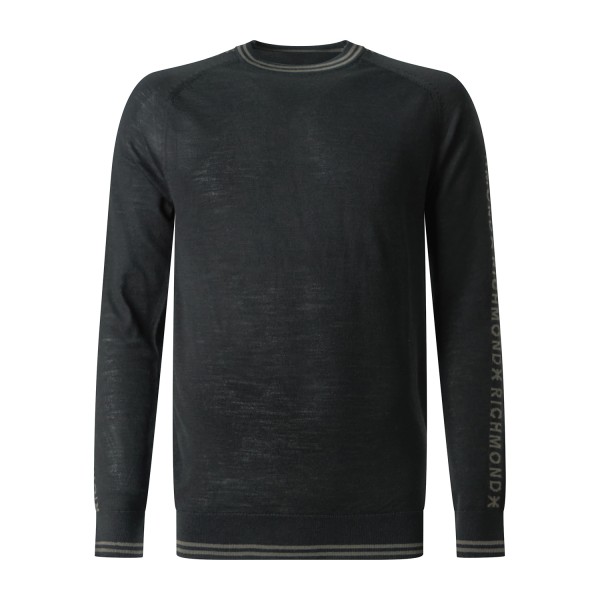 Richmond X - Maglione girocollo Japor nero in lana merino con logo sulle