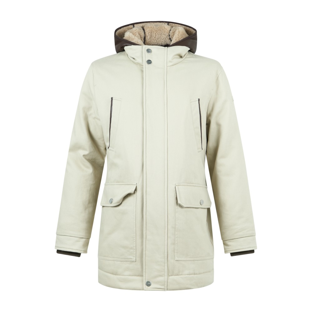 HèSKIMO - Parka con cappuccio beige con pettorina staccabile ed estraibile per