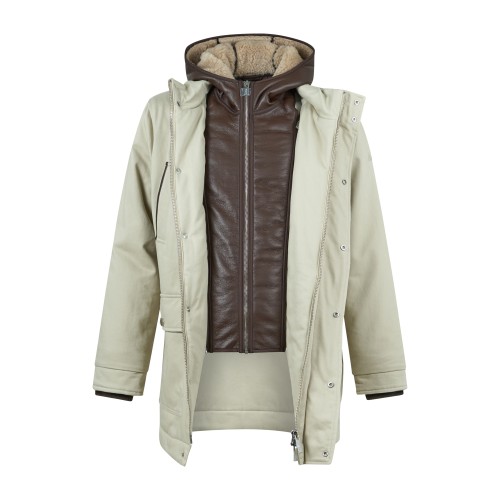 HèSKIMO - Parka con cappuccio beige con pettorina staccabile ed estraibile per 2