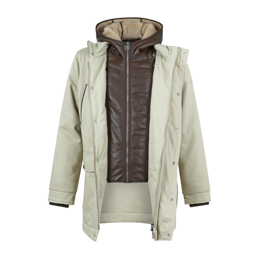 HèSKIMO - Parka con cappuccio beige con pettorina staccabile ed estraibile per
