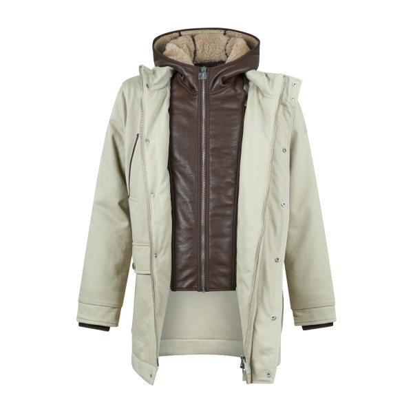 HèSKIMO - Parka con cappuccio beige con pettorina staccabile ed estraibile per