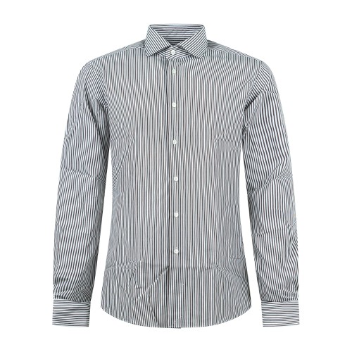 Xacus - Camicia bianca a righe marroni in cotone tailor fit per uomo | 558ml