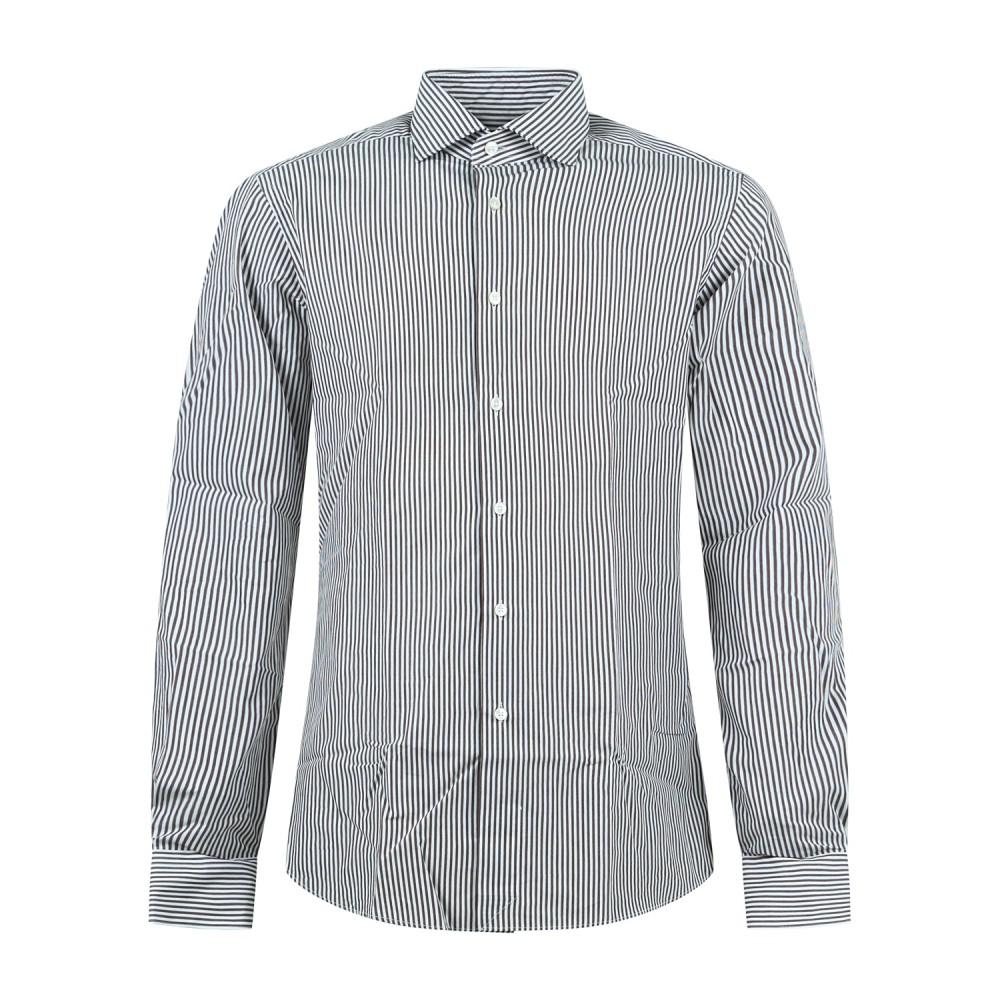 Xacus - Camicia bianca a righe marroni in cotone tailor fit per uomo | 558ml