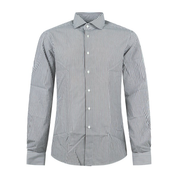 Xacus - Camicia bianca a righe marroni in cotone tailor fit per uomo | 558ml