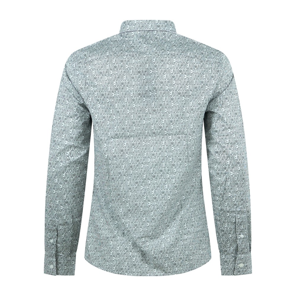 Armani Exchange - Camicia manica lunga bianca in cotone logo all over slim fit