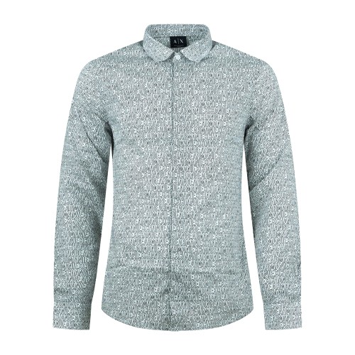 Armani Exchange - Camicia manica lunga bianca in cotone logo all over slim fit
