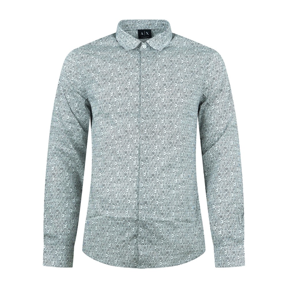 Armani Exchange - Camicia manica lunga bianca in cotone logo all over slim fit