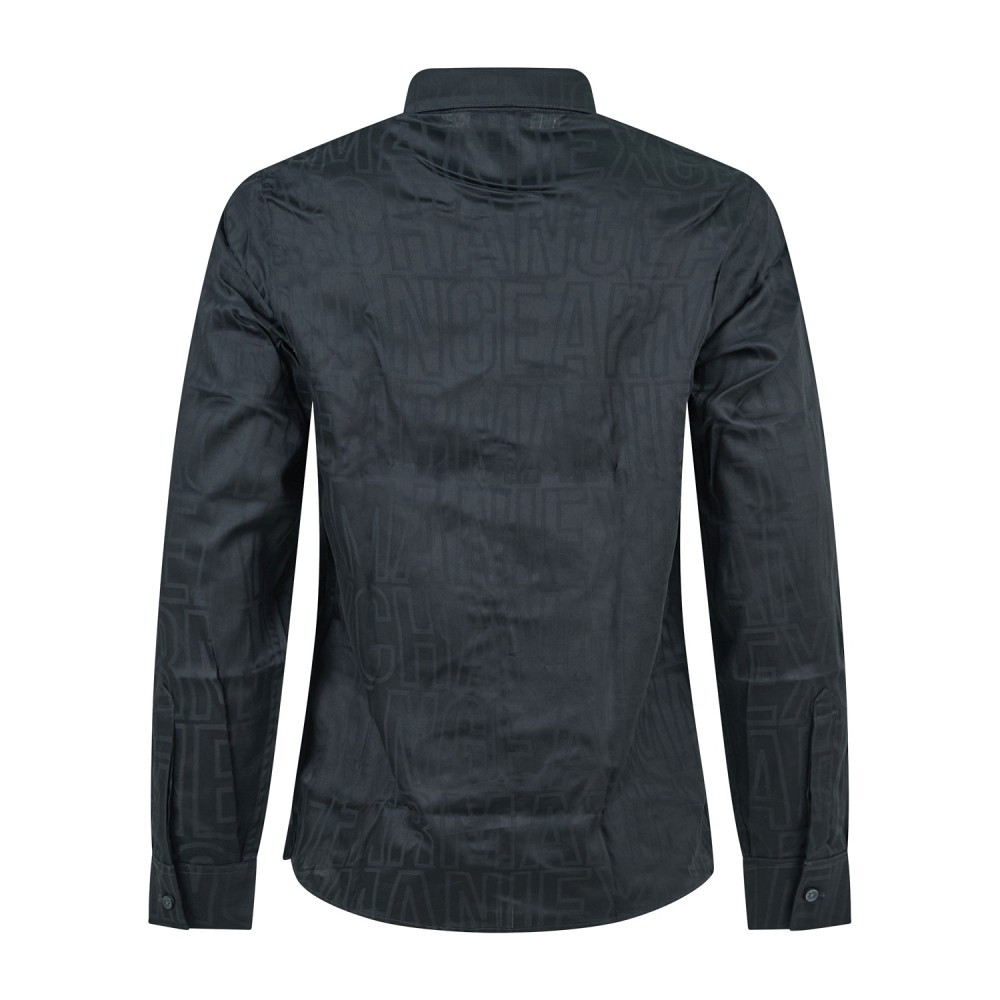 Armani Exchange - Camicia manica lunga nera in cotone logo all over regular fit