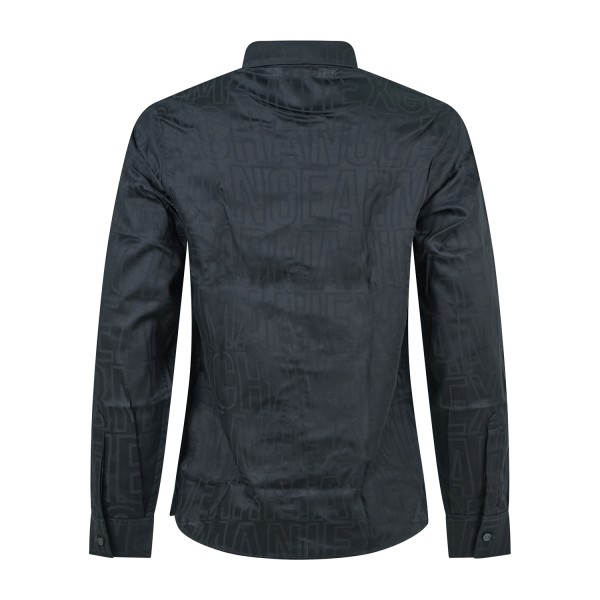 Armani Exchange - Camicia manica lunga nera in cotone logo all over regular fit