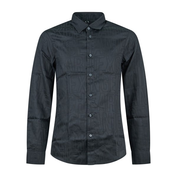 Armani Exchange - Camicia manica lunga nera in cotone logo all over regular fit