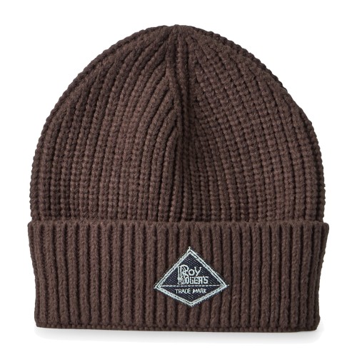 Roy Roger's - Cappello marrone con lavorazione in maglia a coste e patch logo