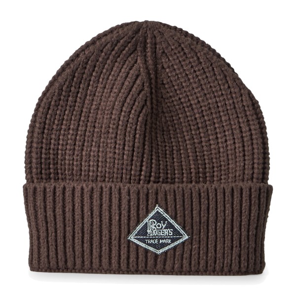 Roy Roger's - Cappello marrone con lavorazione in maglia a coste e patch logo