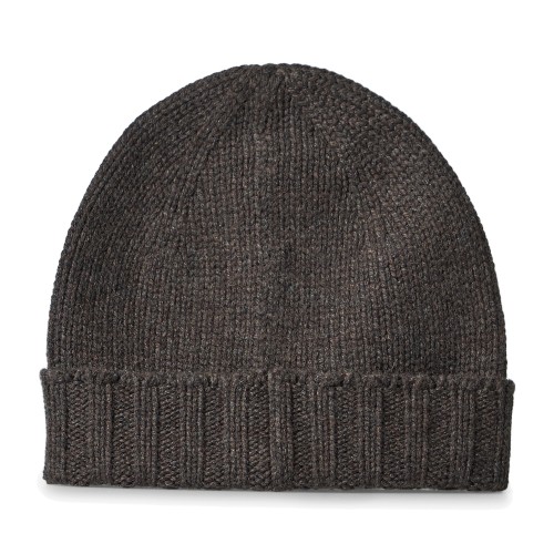 Gran Sasso - Cappello marrone in cashmere con bordo a coste per uomo | cappello