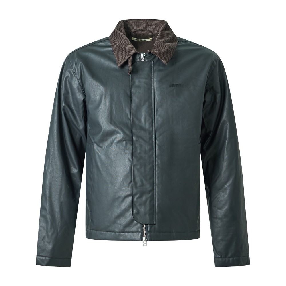 Woodbird - Giubbotto nero in cotone cerato con colletto in velluto a coste