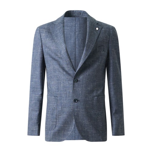 L.B.M. 1911 - Giacca blu monopetto a fantasia check in frescolana, seta e lino