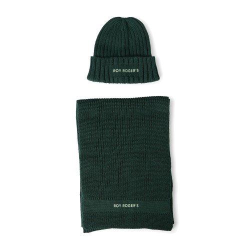 Roy Roger's - Set sciarpa e cappello verde in maglia di lana con stampa logo