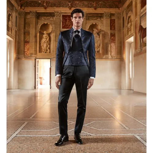 Lubiam 1911 Cerimonia - Abito coreano damascato blu per uomo | 